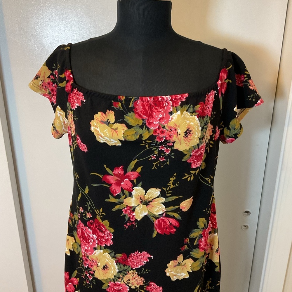 Floral Chic Black Lace Mini Dress 1XL Plus Off The Shoulder Cocktail Night Out - Picture 3 of 8